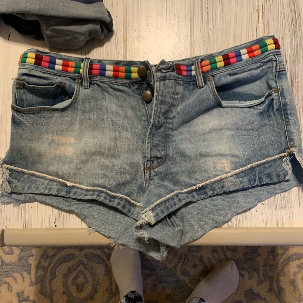 Free People Embroidered Rainbow Shorts